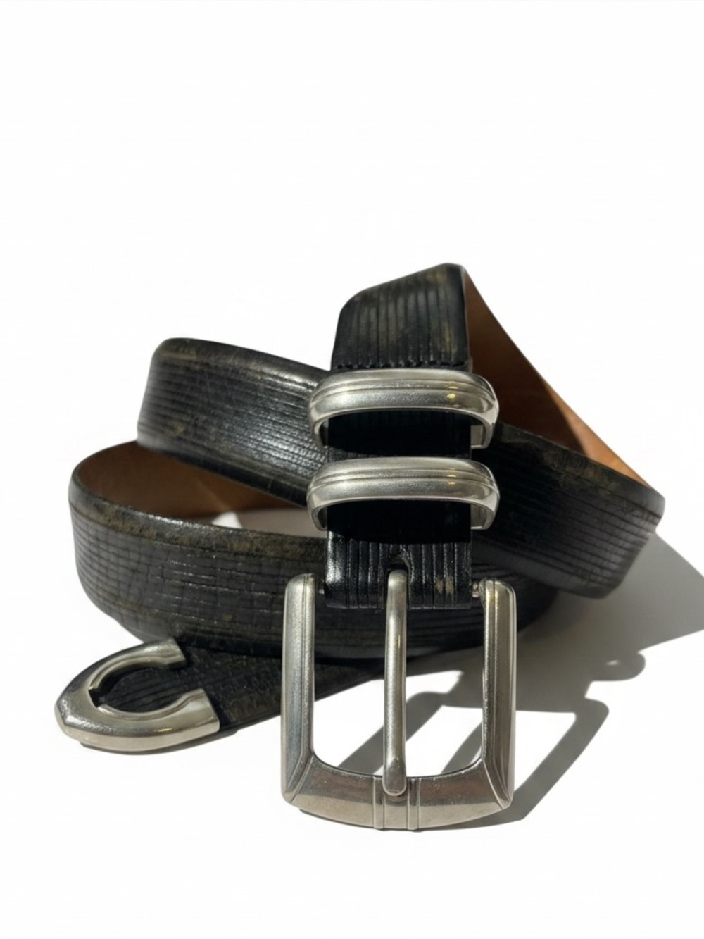 Cale Black Leather Western Silver Brass Tip And Buckle Belt Mens Sz 36 Spain